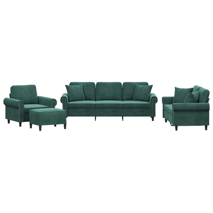 vidaXL - 4-delige - Loungeset - met - kussens - fluweel - donkergroen