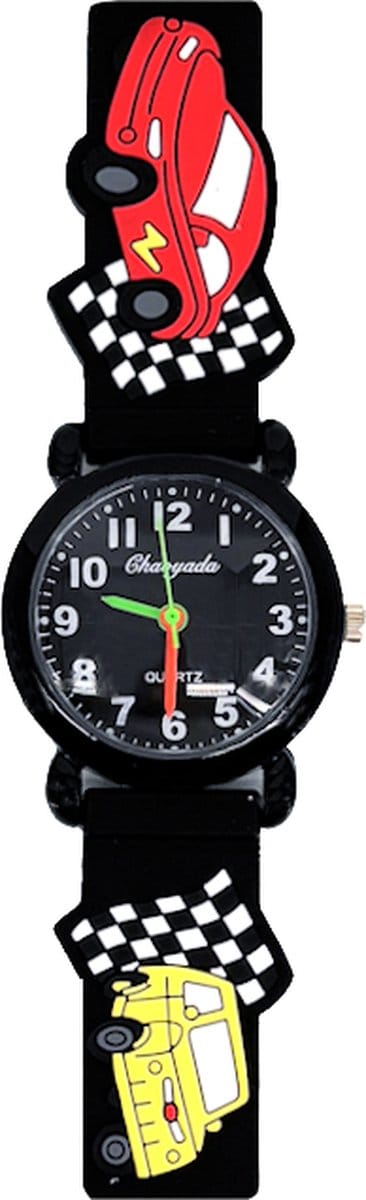 Kinderhorloge - 3D Auto's Zwart | Siliconen | Ø 25 mm