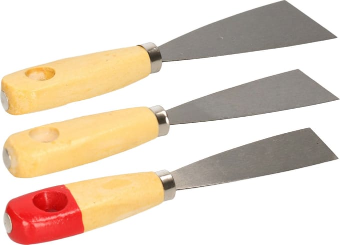 Bruder Mannesmann Plamuurmessen set 3-delig - 30 mm - 40 mm - 50 mm - staal - hout