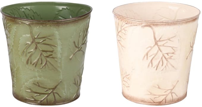 Dekoratief | Bloempot 'Autumn Twigs', groen/wit, metaal, 17x17x13cm, set van 2 stuks | A255579