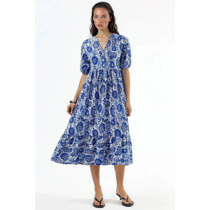Florale Crêpe Midi-jurk met Driekwartmouwen