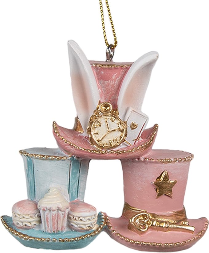 Clayre & Eef Paashanger Hoed 7 cm Roze Blauw Polyresin