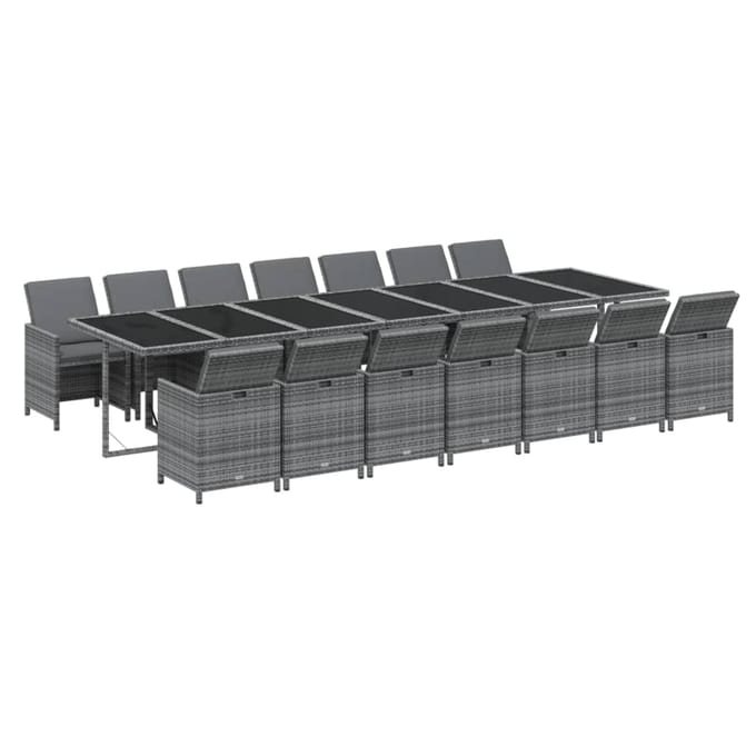vidaXL - 15-delige - Tuinset - met - kussens - poly - rattan - grijs