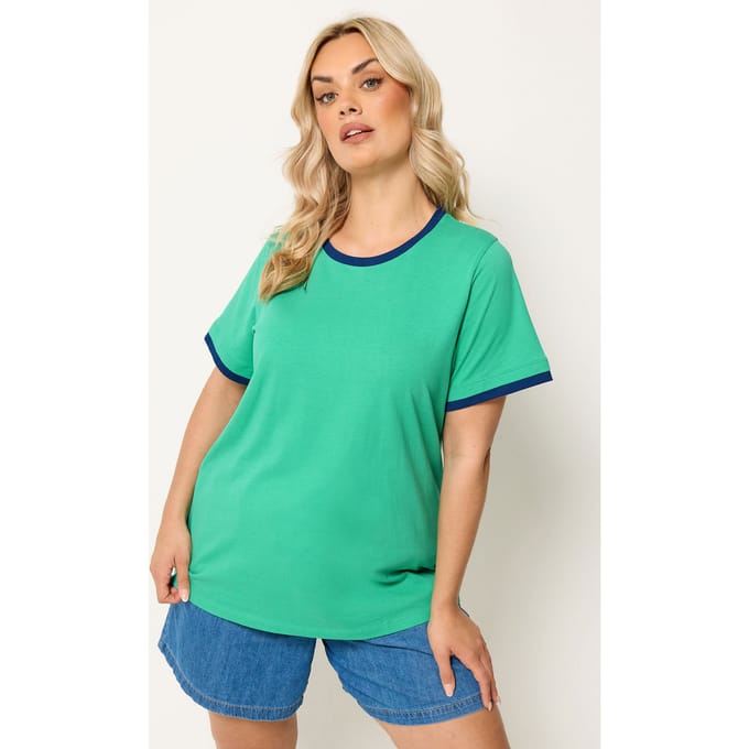 Yours Groen Tshirt Met Contrasterende Rand Size 42