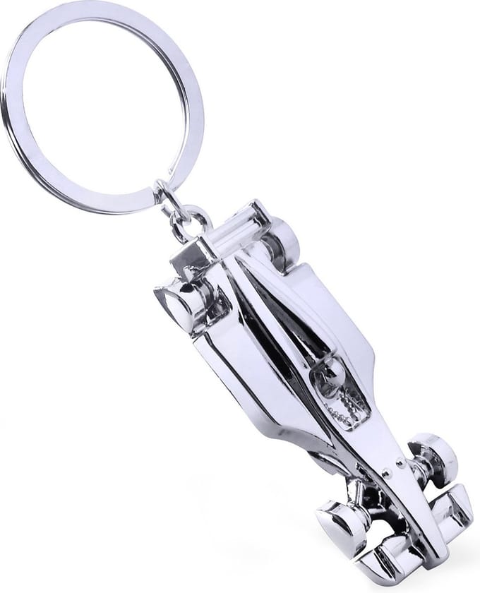 Fako Bijoux - Sleutelhanger - Raceauto - Zilverkleurig
