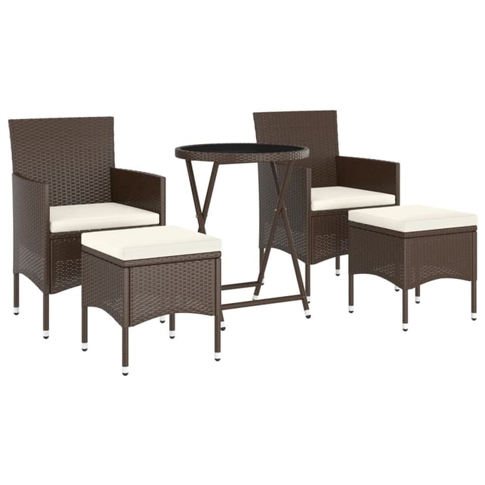 vidaXL - 5-delige - Bistroset - poly - rattan - en - gehard - glas - bruin