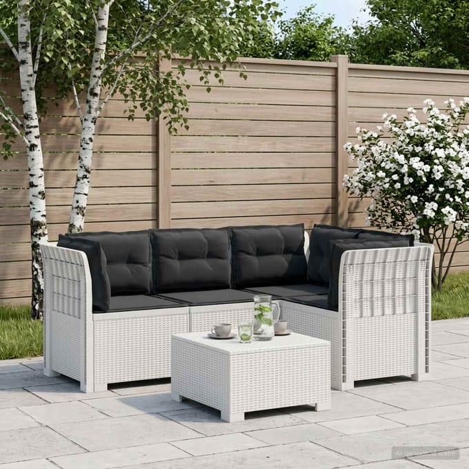 vidaXL - 4-Persoons - Tuin - Sofa - met - Kussens - Rattan - Look - PP - Wit