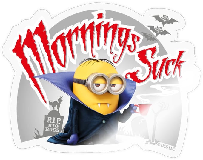 Minions Dave Mornings Suck Sticker Maat S (max. 10 x 10cm)