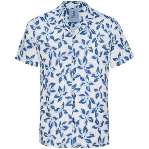 Desoto Overhemd Large Leaves Pattern Lido Collar Blauw-Lichtblauw / male