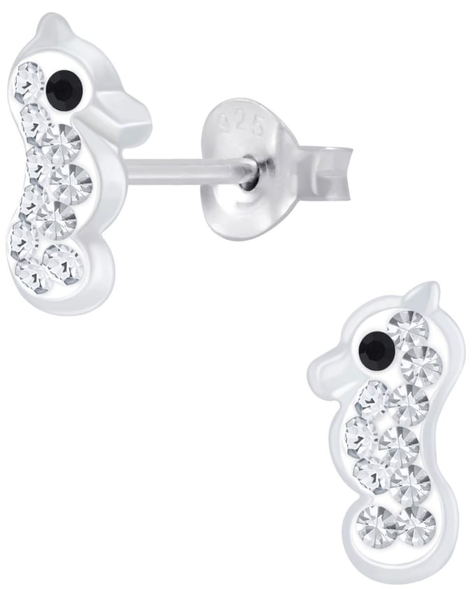 Joy|S - Zilveren zeepaardje oorbellen - 5 x 9 mm - wit kristal - sterling zilver 925 - kinderoorbellen