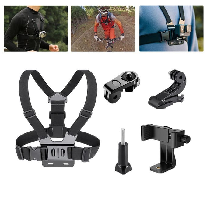 Borstband Mount Verstelbare Maat Polyester voor Mobiele Telefoon Actiecamera Filmen Skiën Klimmen black