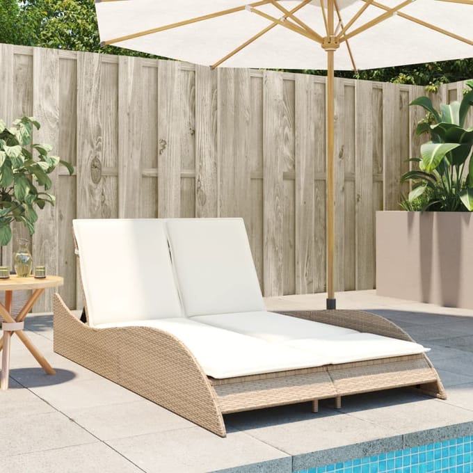 vidaXL - Ligbed - met - kussens - 114x205x73 - cm - poly - rattan - beige