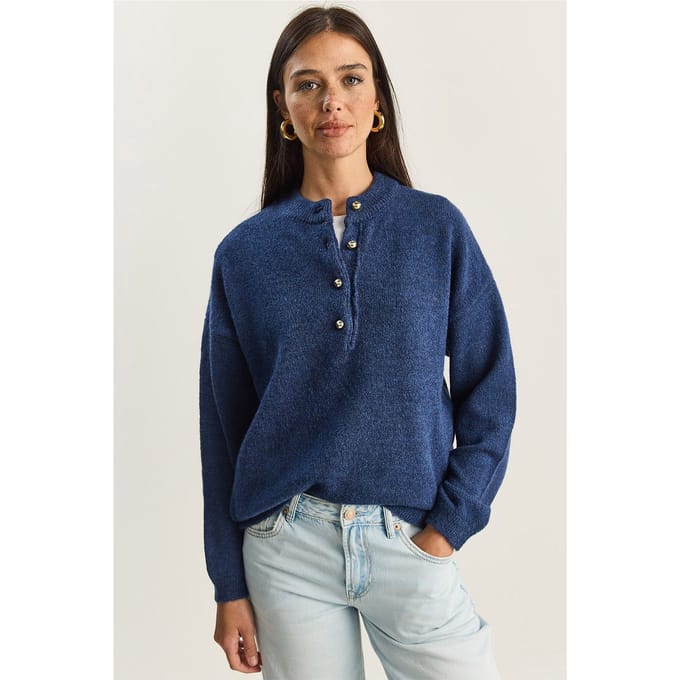 Knitted Sweater met Knopenkraag