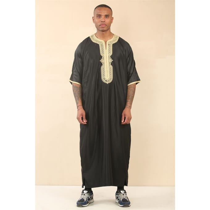 Heren zwart goud Marokkaanse Thobe Djellaba Jubba Robe Eid