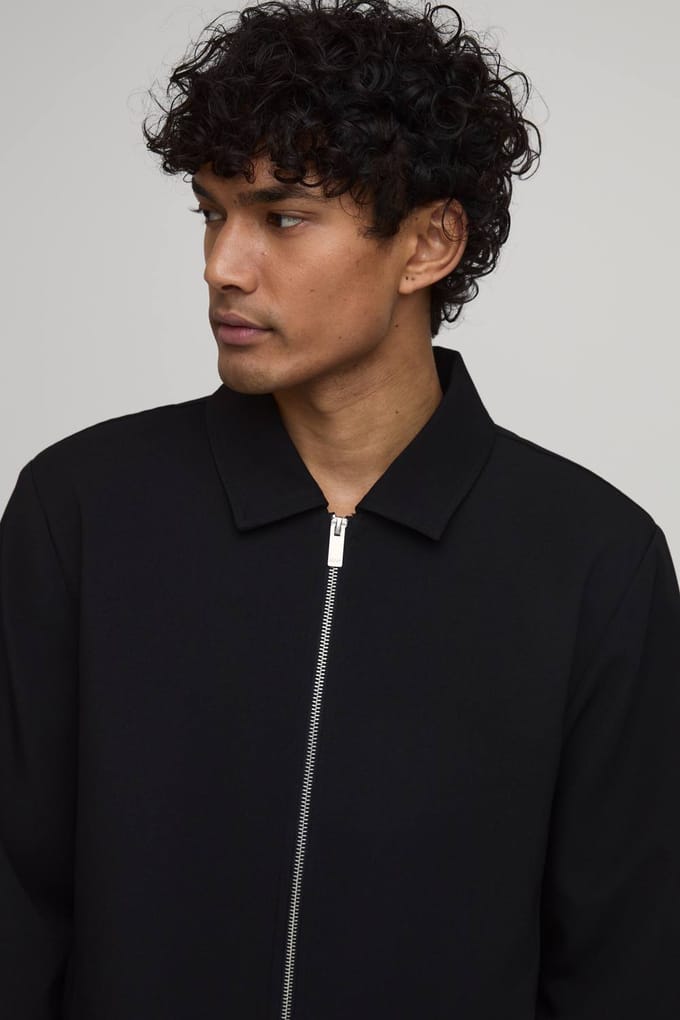 Getailleerd Regular Fit Zip-up Co-ord Overshirt | Black | Size XL