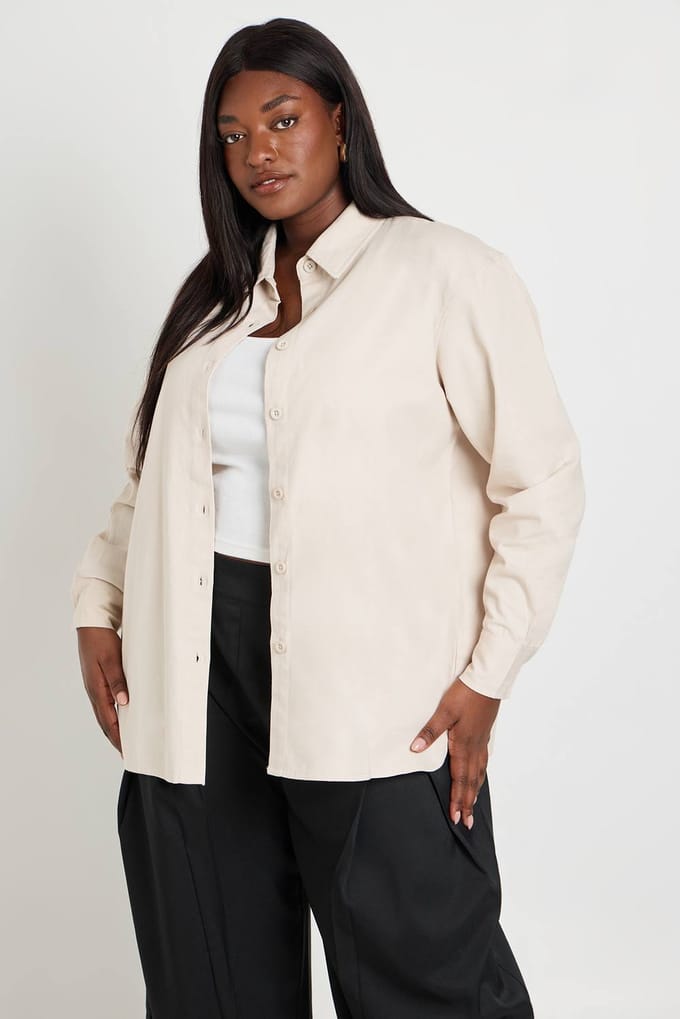 boohoo Dames Plus Chambray Oversized Overhemd | Ecru | Maat: 44