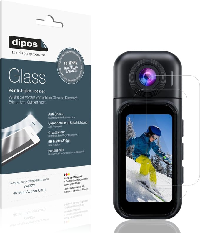 dipos – 2x Pantserfolie geschikt voor YMBZY 4K Mini Action Cam | 9H Screenprotector