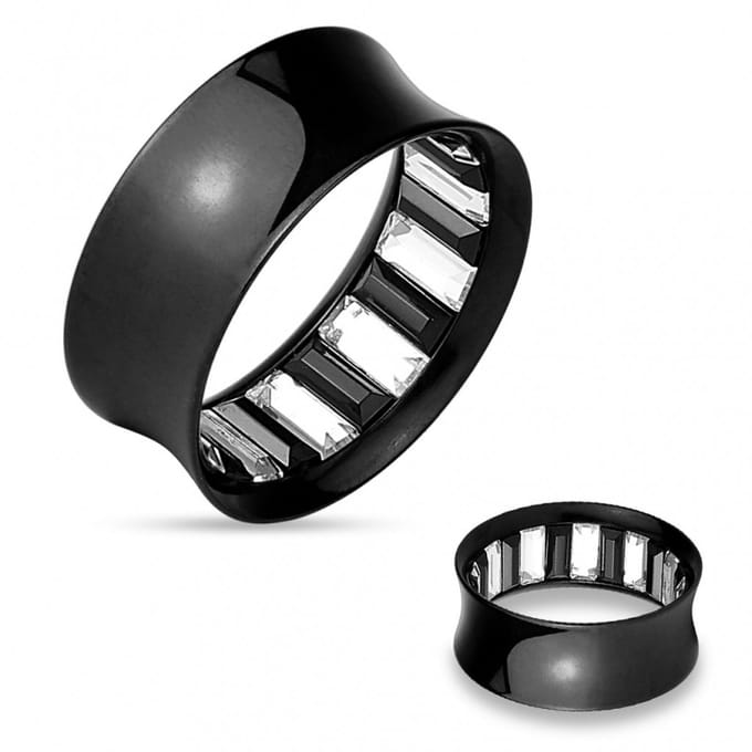 Double-flared tunnel witte stenen binnenin 10 mm - zwart - LMPiercings