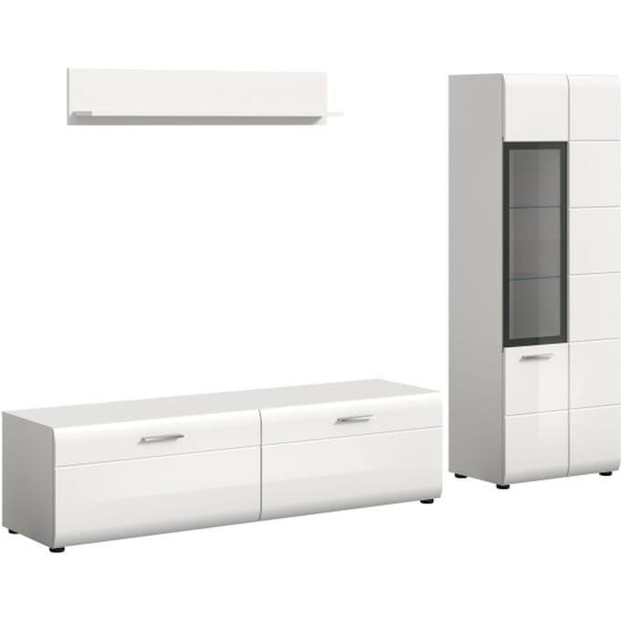 Moderne 3-delige woonkast - Vitrine-Lowboard-Wandkast - Elegante MDF Front - 235x160x41cm