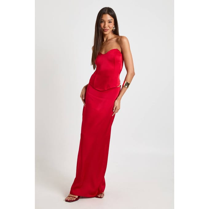 boohoo Dames Satijnen Zeemeermin Maxi Rok | Rood | Maat: 42