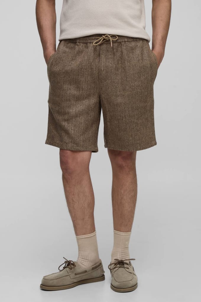 Shorts met elastische taille en relaxed fit in visgraatmotief | Black | Size 30