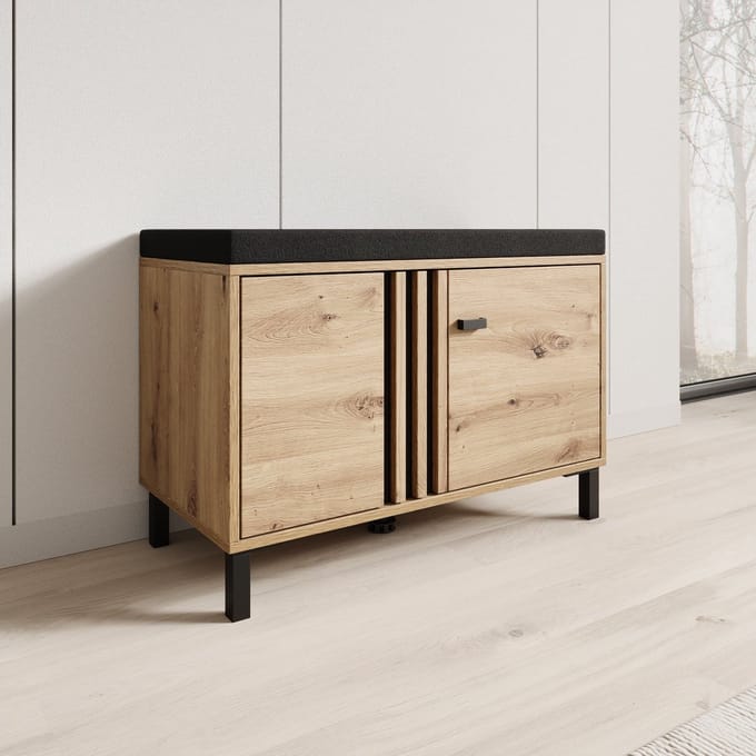 Meubella - Lazuli - Schoenenkast met zitkussen - Eiken - 80x40x57 cm
