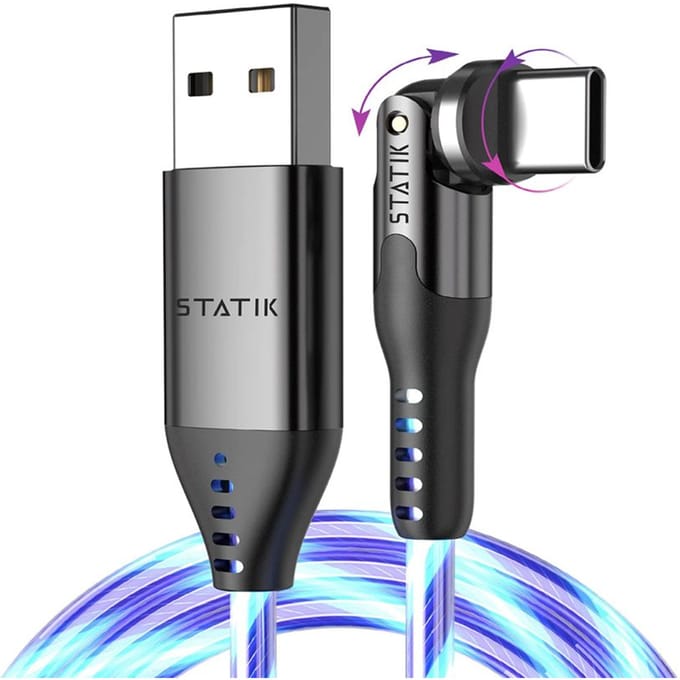 Statik Globright 360 universele kabel 2 m - USB-C/USB-A to USB-C - 12W - 480 Mbps Data Transfer - Licht gevende kabel - Blauw