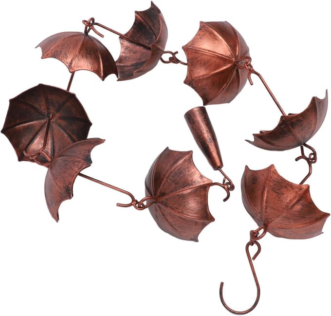 Umbrella Rainchain Set, 3.28ft Copper Rain Chain for Gutters with Adapter, Umbrella Rain Chain Cups To Replace Gutter Downpipe, To Derive Water and