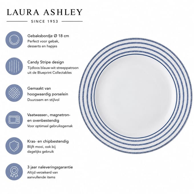 Laura Ashley Blueprint Collectables Borden - Plat - Ø 18cm - Candy Stripe - Kerstservies
