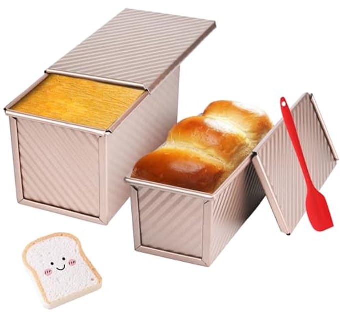 Pullman Broodpan met Deksel - Set van 2, 1 lb Capaciteit voor Zelfgemaakt Brood, Antiaanbaklaag