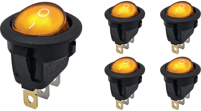 ProRide Wipschakelaar ON-OFF KCD2-12 - 3-pins - Rond - 12V/20A - Oranje - 5 stuks