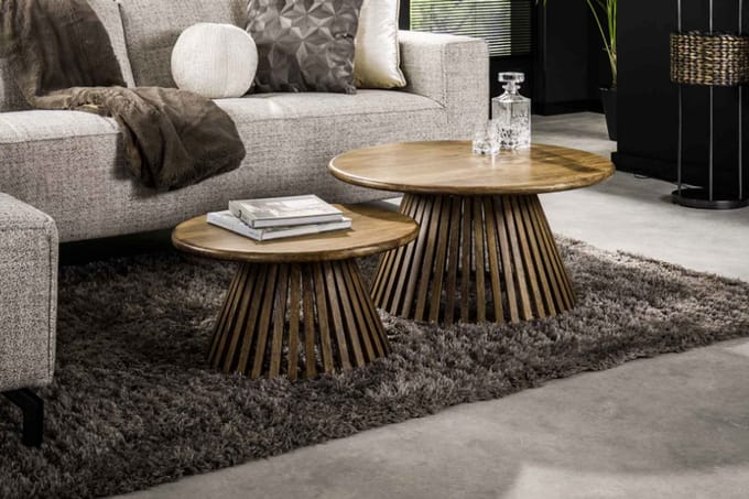 Salontafel Tweak cone rond set van 2 - mangohout - Naturel - 80x80x40 cm