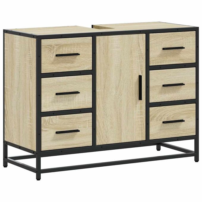 vidaXL - Wastafelkast - 80x33x60 - cm - bewerkt - hout - sonoma - eikenkleurig