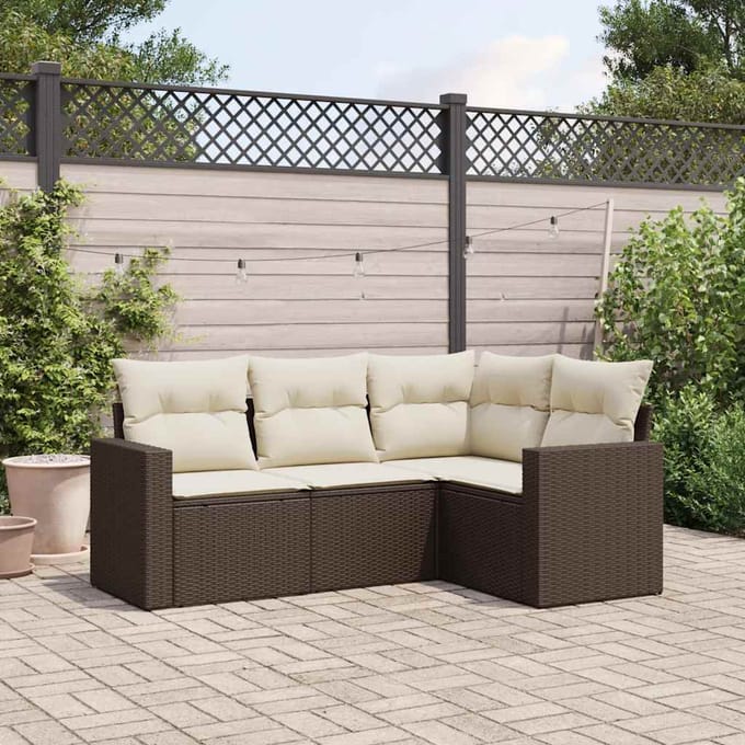 vidaXL - 4-delige - Loungeset - met - kussens - poly - rattan - bruin