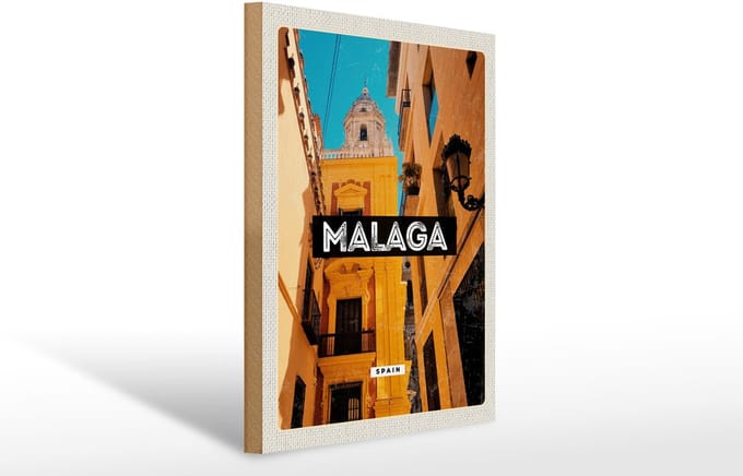 Holzschild Reise 30x40cm Malaga Spain Altstadt Retro Geschenk