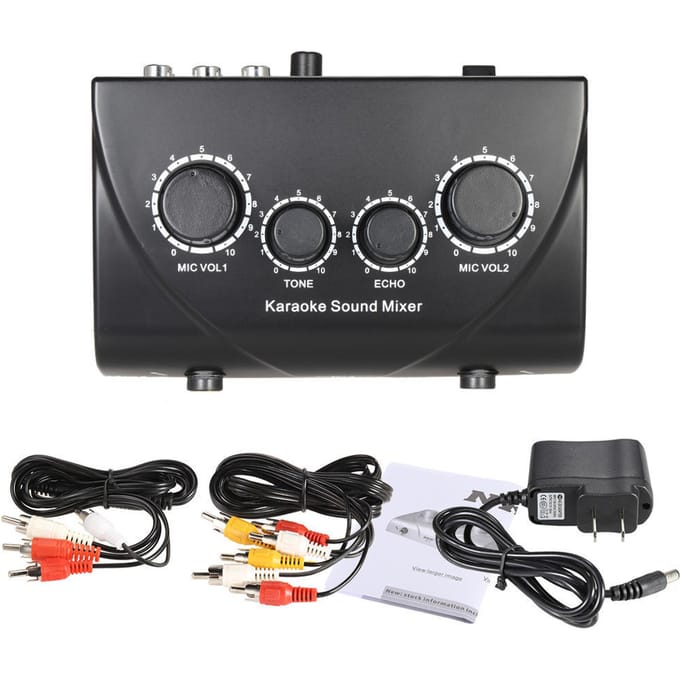 Mélangeur de son karaoké, double entrées micro avec câble EU Plug noir