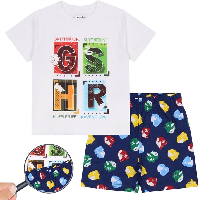 Harry Potter - Jongenspyjama met korte mouwen, Witte en marineblauwe zomerpyjama