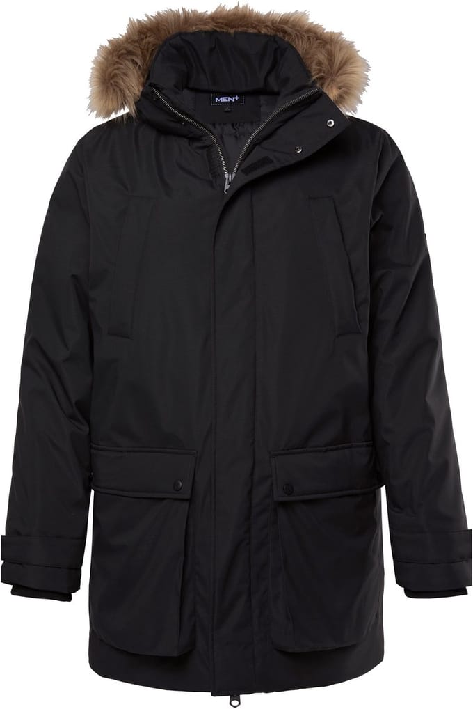 Men Plus - Heren - Functionele parka capuchon met imitatiebont - Zwart - Maat L
