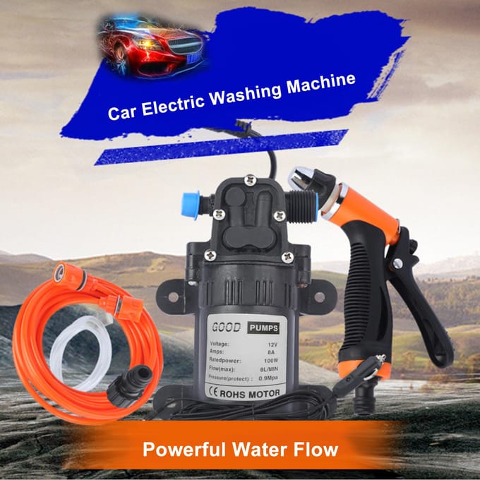 Hogedruk autowasmachineset 12V elektrische pomp + wassproeier 2 modi + voedingskabel + slangen 1 Kit black