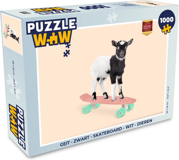 Puzzel Geit - Zwart - Skateboard - Wit - Dieren - Legpuzzel - Puzzel 1000 stukjes volwassenen