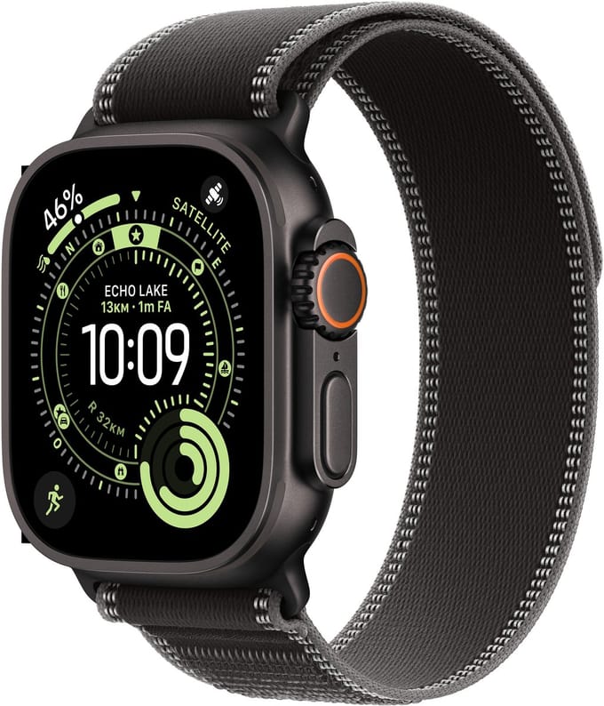 Apple Watch Ultra 3 Cellular 49mm Black Titanium Case with Black/Charcoal Trail Loop - M/L