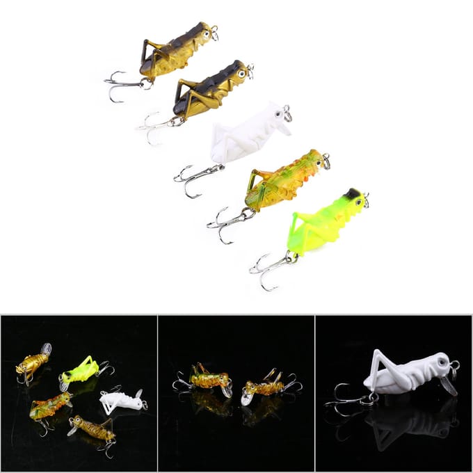 5pcs Leurres de Pêche 4cm Leurres Artificiels Sauterelle Forme Insecte Appât Dur (# 2) yellow