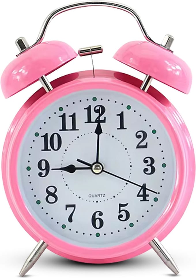 IvoQ Roze Wekker - Dubbele Bel - Retro Stijl - Moderne Functionaliteit