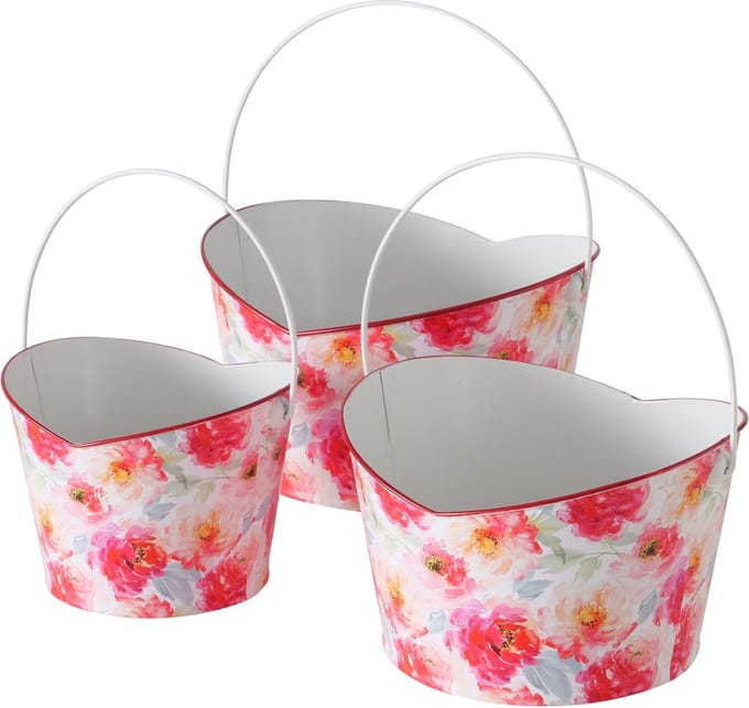 Leuke set van 3 kuipjes in wit metaal met fleurig bloemmotief Karella