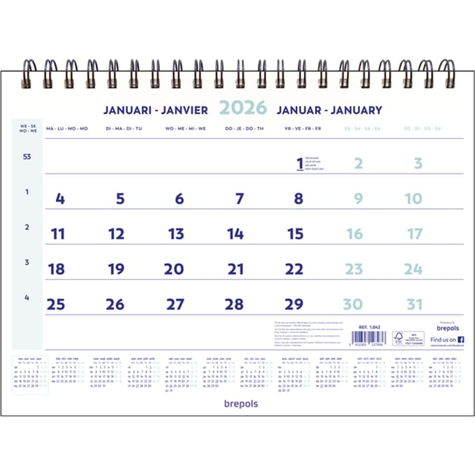 1-Maandskalender 2027 Brepols 43x31.5cm