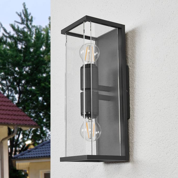 Lucande - Wandlamp buiten - 2lichts - Aluminium, glas - H: 40 cm - E27 - antraciet, helder