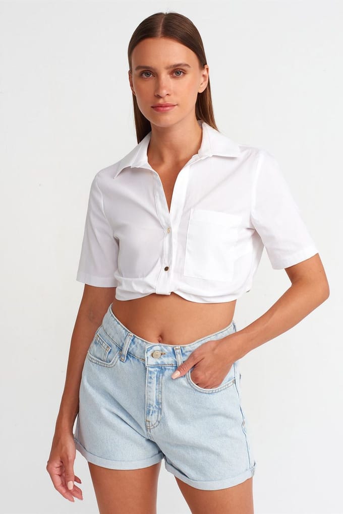 Dames Korte Poplin Blouse