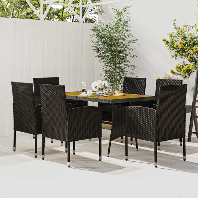 vidaXL - 7-delige - Tuinset - poly - rattan - zwart