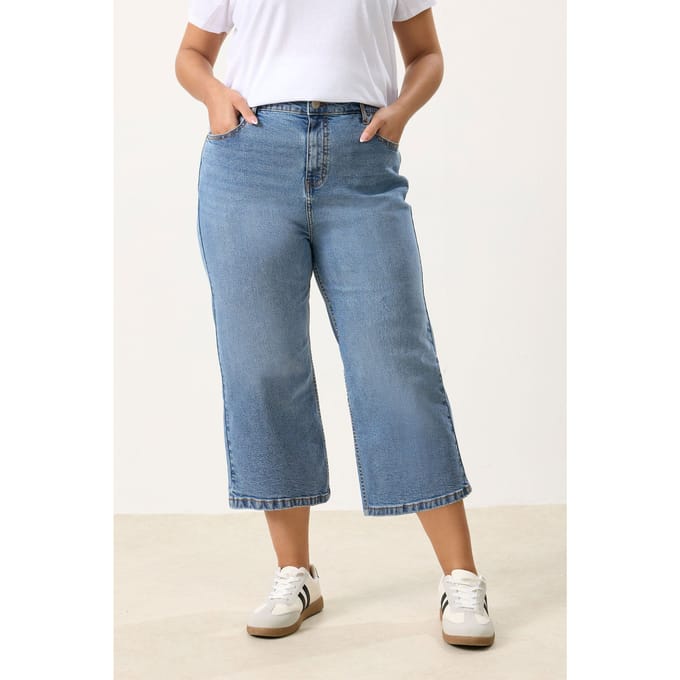 Yours Middenblauwe Cropped Jeans Met Wijde Pijpen Size 56
