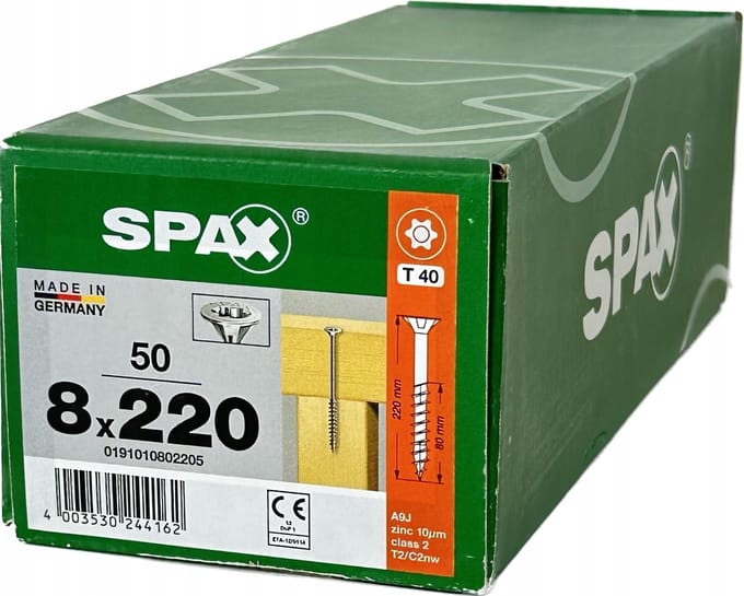 Spax Universale Houtschroeven 8x220mm WIROX T-40 Kegel 50st
